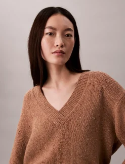 Calvin Klein Lässiger, dicker Pullover mit V-Ausschnitt^Damen Strickdesigns