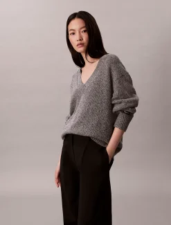 Calvin Klein Lässiger, dicker Pullover mit V-Ausschnitt^Damen Strickdesigns