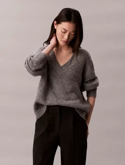 Calvin Klein Lässiger, dicker Pullover mit V-Ausschnitt^Damen Strickdesigns