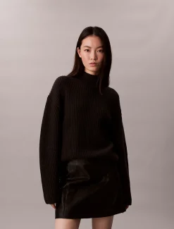 Calvin Klein Lässiger, dicker Rippen-Pullover mit Rollkragen^Damen Strickdesigns