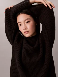 Calvin Klein Lässiger, dicker Rippen-Pullover mit Rollkragen^Damen Strickdesigns