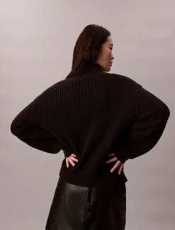 Calvin Klein Lässiger, dicker Rippen-Pullover mit Rollkragen^Damen Strickdesigns