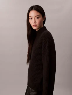 Calvin Klein Lässiger, dicker Rippen-Pullover mit Rollkragen^Damen Strickdesigns