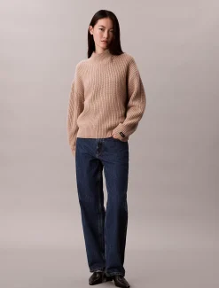 Calvin Klein Lässiger, dicker Rippen-Pullover mit Rollkragen^Damen Strickdesigns