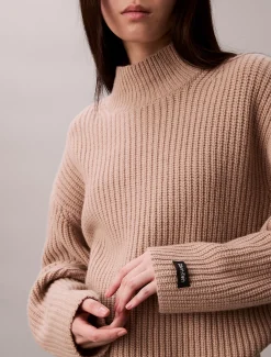 Calvin Klein Lässiger, dicker Rippen-Pullover mit Rollkragen^Damen Strickdesigns