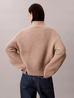 Calvin Klein Lässiger, dicker Rippen-Pullover mit Rollkragen^Damen Strickdesigns