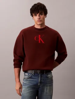 Calvin Klein Lässiger Pullover aus Baumwollgemisch mit Monogramm-Logo^Herren Strickdesigns