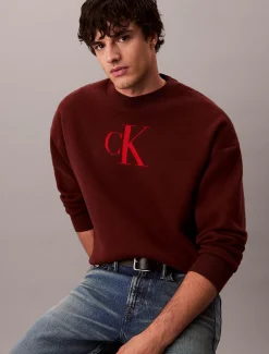 Calvin Klein Lässiger Pullover aus Baumwollgemisch mit Monogramm-Logo^Herren Strickdesigns