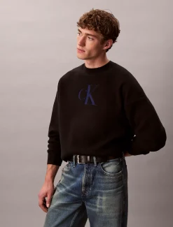 Calvin Klein Lässiger Pullover aus Baumwollgemisch mit Monogramm-Logo^Herren Strickdesigns