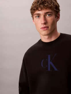 Calvin Klein Lässiger Pullover aus Baumwollgemisch mit Monogramm-Logo^Herren Strickdesigns
