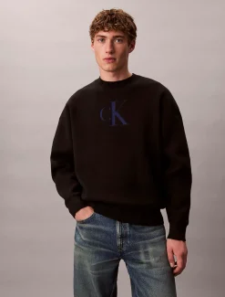 Calvin Klein Lässiger Pullover aus Baumwollgemisch mit Monogramm-Logo^Herren Strickdesigns