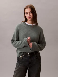 Calvin Klein Lässiger Pullover aus Baumwolle mit Rundhalsausschnitt^Damen Strickdesigns