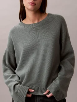 Calvin Klein Lässiger Pullover aus Baumwolle mit Rundhalsausschnitt^Damen Strickdesigns