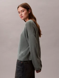 Calvin Klein Lässiger Pullover aus Baumwolle mit Rundhalsausschnitt^Damen Strickdesigns