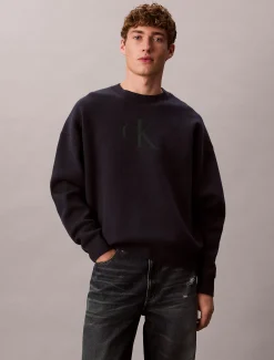 Calvin Klein Lässiger Pullover aus Baumwollgemisch mit Monogramm-Logo^Herren Strickdesigns