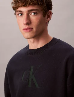 Calvin Klein Lässiger Pullover aus Baumwollgemisch mit Monogramm-Logo^Herren Strickdesigns