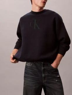 Calvin Klein Lässiger Pullover aus Baumwollgemisch mit Monogramm-Logo^Herren Strickdesigns