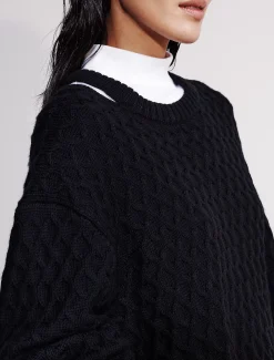 Calvin Klein Lässiger Pullover aus Merinowolle mit Zopfstrick^Damen Strickdesigns