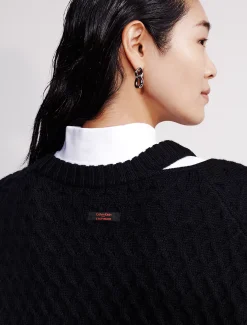 Calvin Klein Lässiger Pullover aus Merinowolle mit Zopfstrick^Damen Strickdesigns