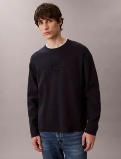Calvin Klein Lässiger Pullover mit geprägtem Monogramm-Logo^Herren Strickdesigns