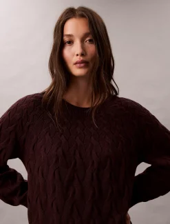 Calvin Klein Lässiger Zopfstrick-Sweater aus Baumwolle^Damen Strickdesigns