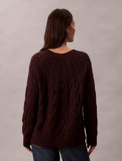 Calvin Klein Lässiger Zopfstrick-Sweater aus Baumwolle^Damen Strickdesigns