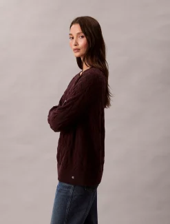 Calvin Klein Lässiger Zopfstrick-Sweater aus Baumwolle^Damen Strickdesigns