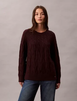 Calvin Klein Lässiger Zopfstrick-Sweater aus Baumwolle^Damen Strickdesigns