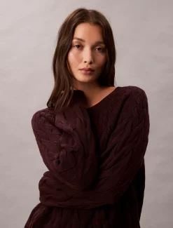 Calvin Klein Lässiger Zopfstrick-Sweater aus Baumwolle^Damen Strickdesigns