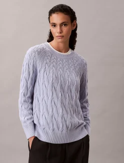 Calvin Klein Lässiger Zopfstrick-Sweater aus Baumwolle^Damen Strickdesigns