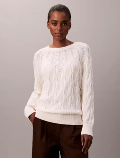 Calvin Klein Lässiger Zopfstrick-Sweater aus Baumwolle^Damen Strickdesigns
