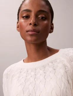 Calvin Klein Lässiger Zopfstrick-Sweater aus Baumwolle^Damen Strickdesigns