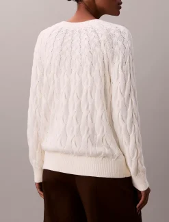 Calvin Klein Lässiger Zopfstrick-Sweater aus Baumwolle^Damen Strickdesigns