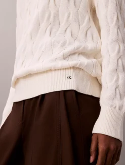 Calvin Klein Lässiger Zopfstrick-Sweater aus Baumwolle^Damen Strickdesigns