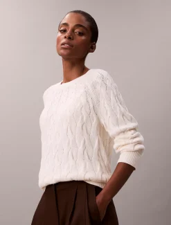 Calvin Klein Lässiger Zopfstrick-Sweater aus Baumwolle^Damen Strickdesigns