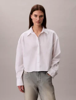 Calvin Klein Lässiges cropped Button-Down-Hemd aus Baumwoll-Popeline^Damen Hemden & Blusen