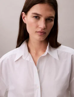 Calvin Klein Lässiges cropped Button-Down-Hemd aus Baumwoll-Popeline^Damen Hemden & Blusen