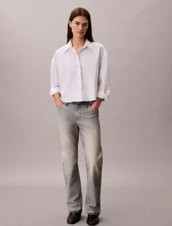 Calvin Klein Lässiges cropped Button-Down-Hemd aus Baumwoll-Popeline^Damen Hemden & Blusen