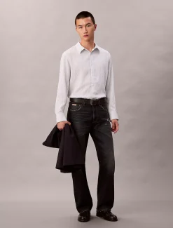 Calvin Klein Lässiges, gestreiftes Hemd aus Viskose-Mix mit Knopfleiste^Herren Hemden & Poloshirts