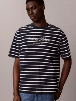 Calvin Klein Lässiges, gestreiftes T-Shirt aus Baumwoll-Piqué^Herren T-shirts