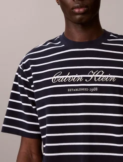 Calvin Klein Lässiges, gestreiftes T-Shirt aus Baumwoll-Piqué^Herren T-shirts