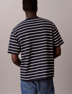 Calvin Klein Lässiges, gestreiftes T-Shirt aus Baumwoll-Piqué^Herren T-shirts