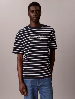Calvin Klein Lässiges, gestreiftes T-Shirt aus Baumwoll-Piqué^Herren T-shirts