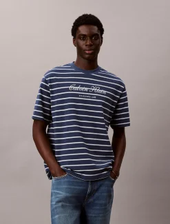 Calvin Klein Lässiges, gestreiftes T-Shirt aus Baumwoll-Piqué^Herren T-shirts