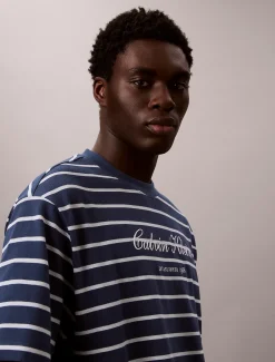 Calvin Klein Lässiges, gestreiftes T-Shirt aus Baumwoll-Piqué^Herren T-shirts
