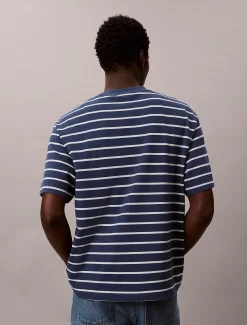 Calvin Klein Lässiges, gestreiftes T-Shirt aus Baumwoll-Piqué^Herren T-shirts