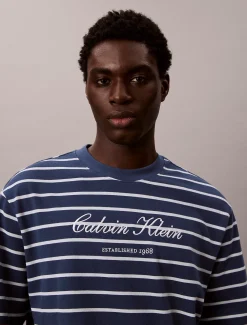 Calvin Klein Lässiges, gestreiftes T-Shirt aus Baumwoll-Piqué^Herren T-shirts