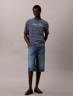 Calvin Klein Lässiges, gestreiftes T-Shirt aus Baumwoll-Piqué^Herren T-shirts