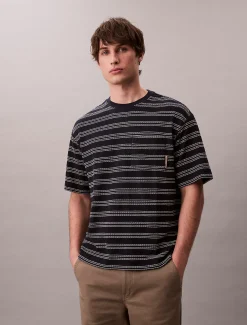 Calvin Klein Lässiges T-Shirt aus Jacquard mit Tasche und Streifenmuster^Herren T-shirts
