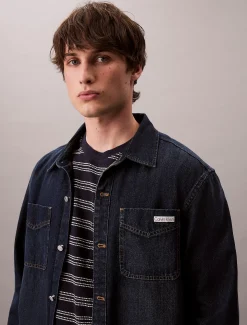 Calvin Klein Lässiges T-Shirt aus Jacquard mit Tasche und Streifenmuster^Herren T-shirts